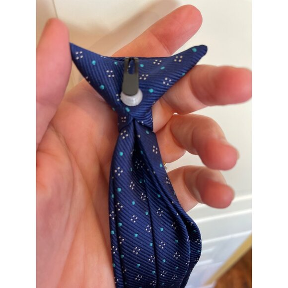 Boys Navy Blue Clip-On Tie With Light Blue Polka Dot Pattern Children necktie - Picture 5 of 6